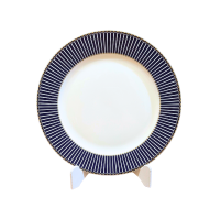 Prato Raso Geométrico Borda Azul e Dourado Diam.26.5cm