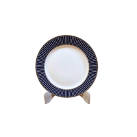 Prato Sobremesa Geométrico Borda Azul e Dourado Diam.20cm