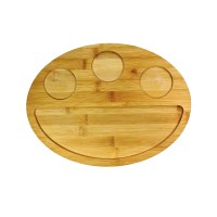 Bandeja Oval de Bambu 3 Divisões e Dispenser 33x25x4