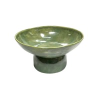 Saladeira Ceramica GMT Oval C/ Pé Verde Mescla