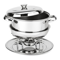 Rechaud Panela Inox com Banho Maria e Bandeja 5,7L Diam.25,5 Alt.17cm 