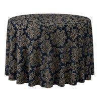 Toalha Redonda Jackard Azul e Dourado 2.90m